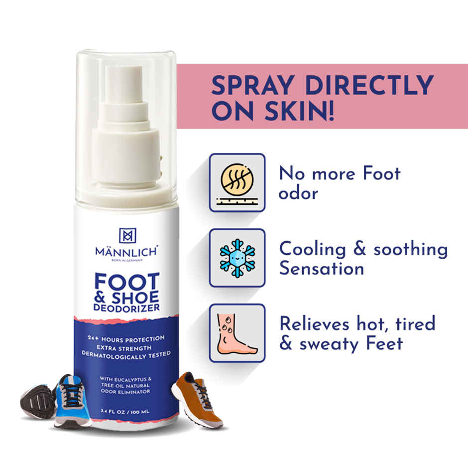 Mannlich Shoe & Foot Deodorizer Spray | Odor & Smell Remover | 600+ Sprays In a Bottle