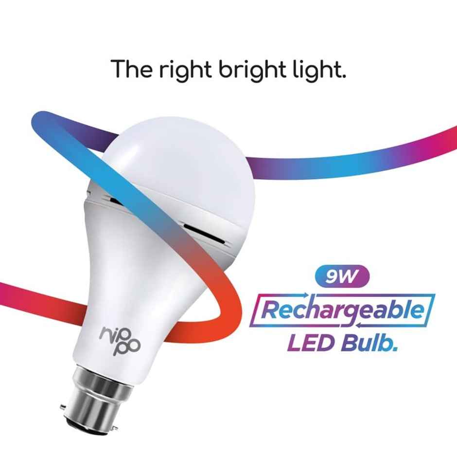 Nippo 9W Rechargeable Emergency Inverter Led Bulb (Cool Day Light) | B22 Base Holder