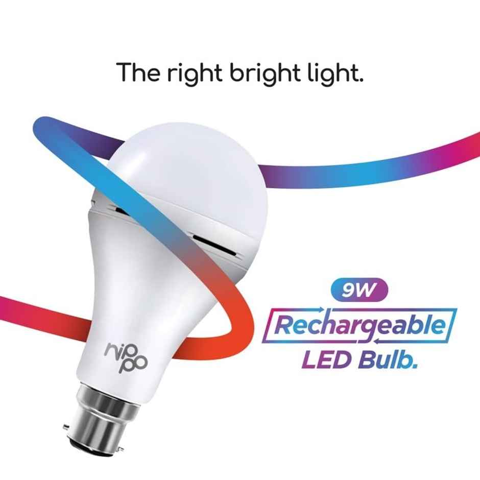 Nippo 9W Rechargeable Emergency Inverter Led Bulb (Cool Day Light) | B22 Base Holder