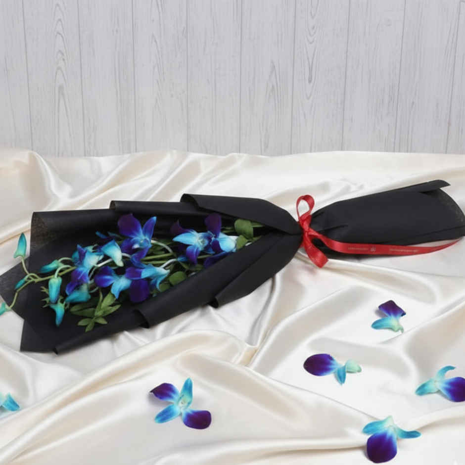 FlowerAura Single Blue Orchid in Black Paper