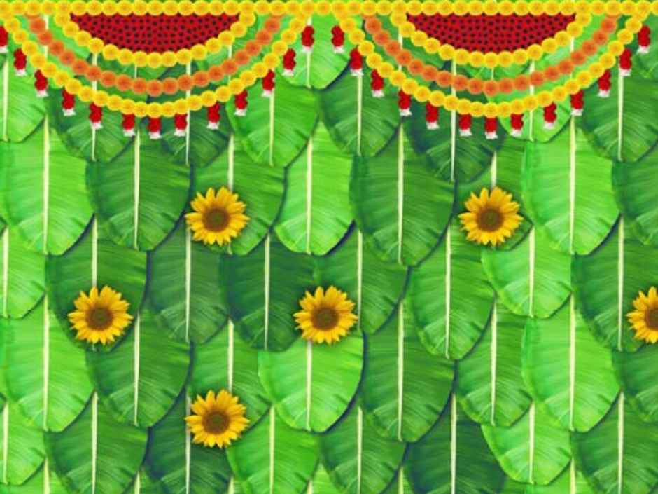 Gullak Festive Backdrop | 5 x 8 ft - Banana Leaves