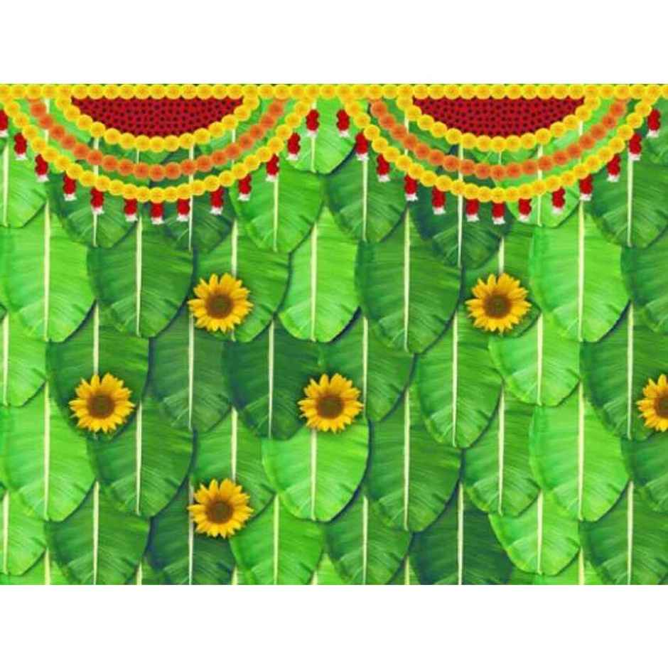 Gullak Festive Backdrop | 5 x 8 ft - Banana Leaves