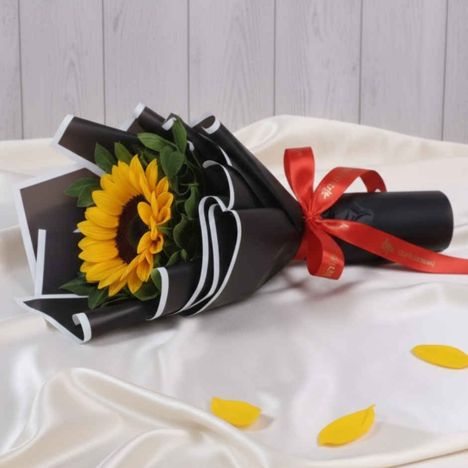 FlowerAura Classic Black Single Sunflower Bouquet