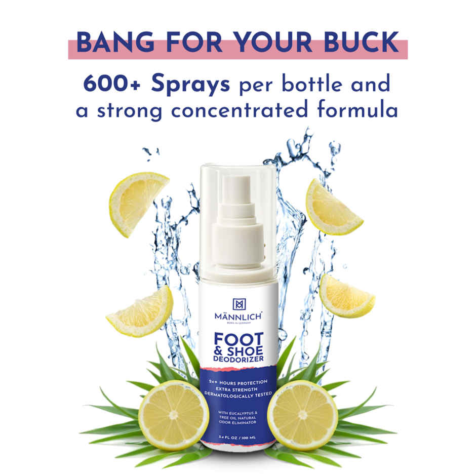 Mannlich Shoe & Foot Deodorizer Spray | Odor & Smell Remover | 600+ Sprays In a Bottle