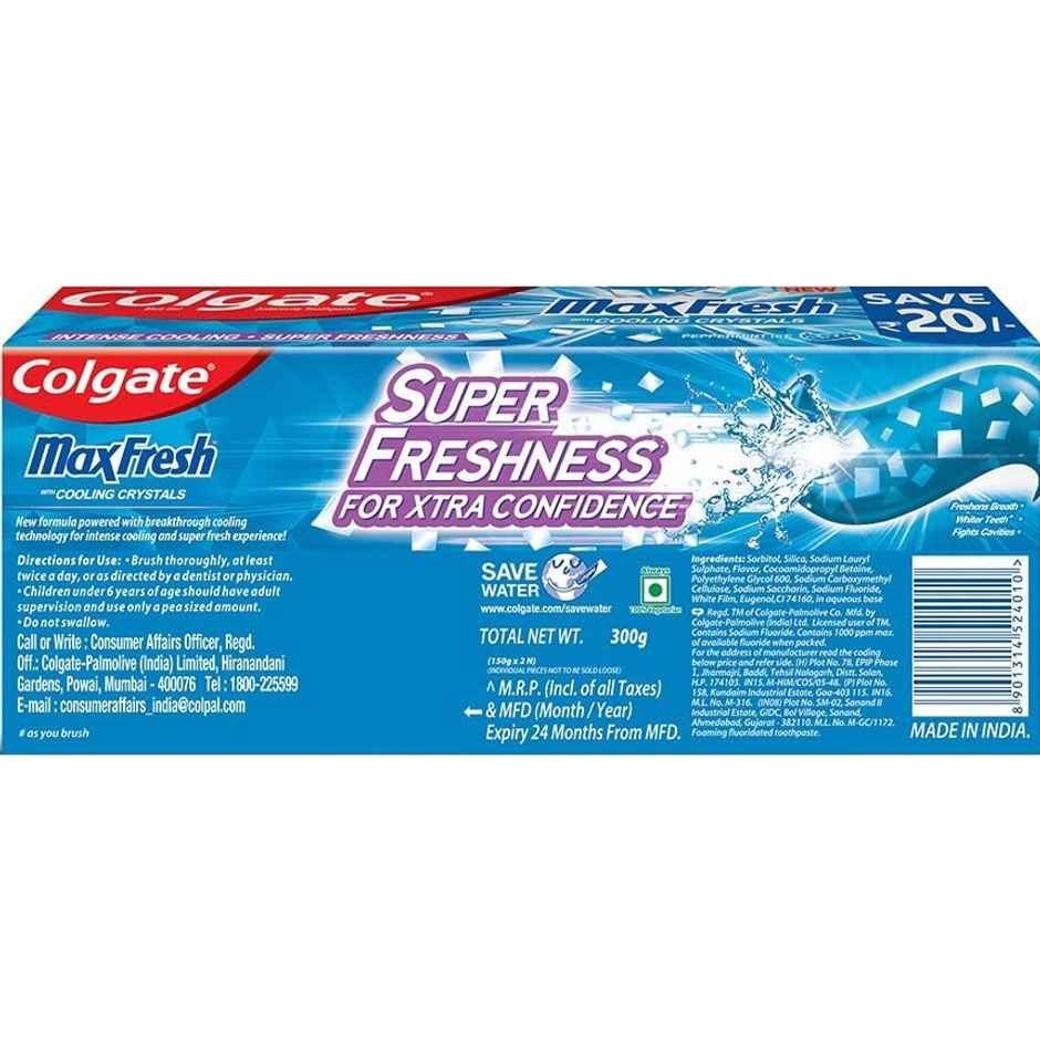 Colgate MaxFresh Toothpaste, Blue Gel Paste with Menthol for Super Fresh Breath (Peppermint Ice, Saver Pack)
