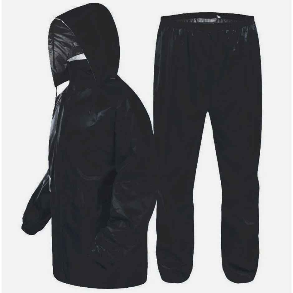 INFISPACE Adult Unisex Polyester Raincoat Suit with Adjustable Cap & Pockets Black Color XXL
