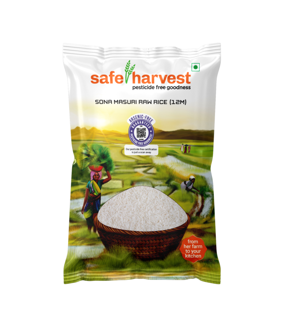 Safe Harvest Pesticide-Free Sona Masuri Rice | Gluten-Free, Unpolished, Arsenic-Free | 12 Months