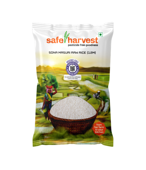 Safe Harvest Pesticide-Free Sona Masuri Rice | Gluten-Free, Unpolished, Arsenic-Free | 12 Months