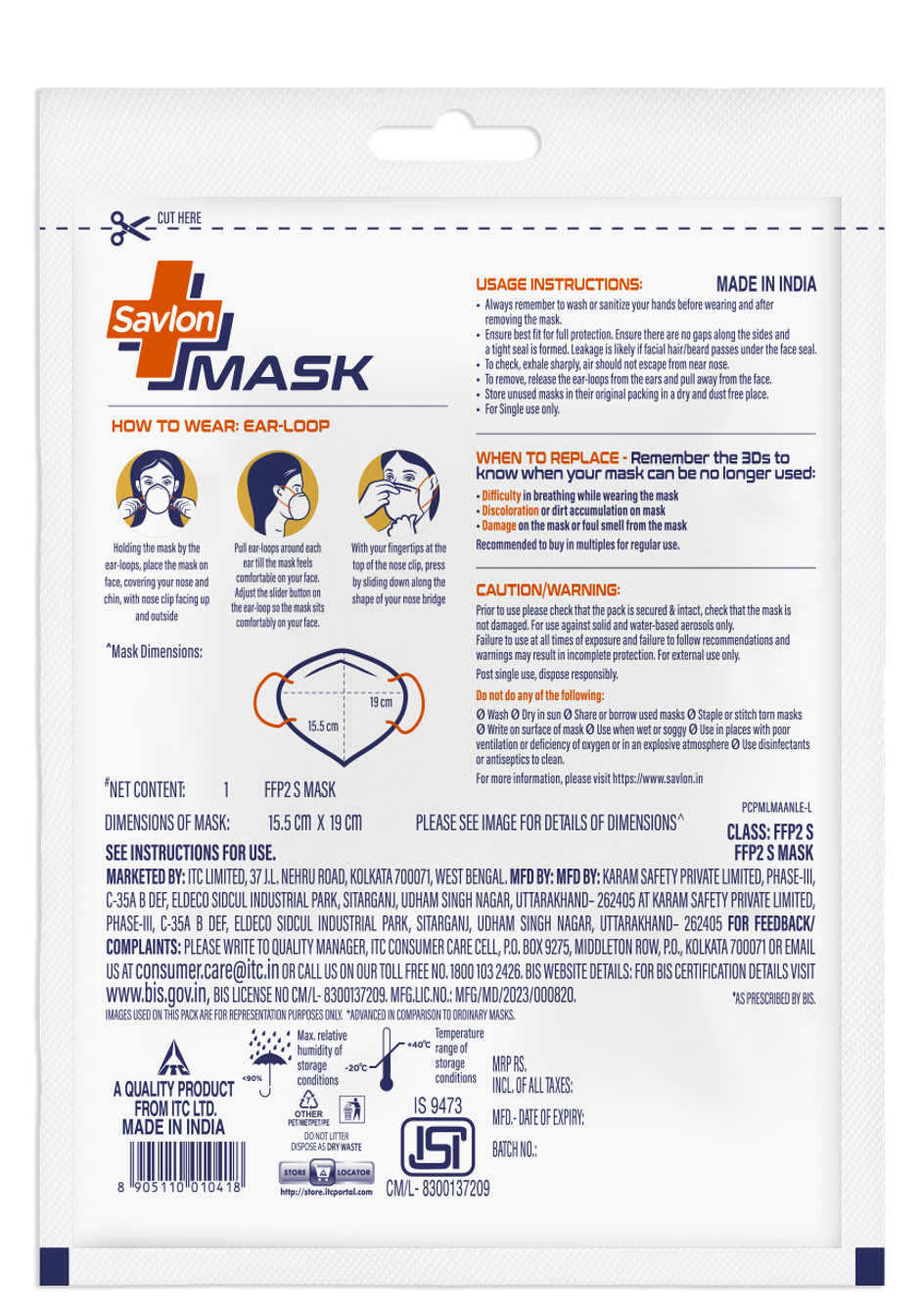 Savlon BIS Certified FFP2 Mask (Comparable to N95)