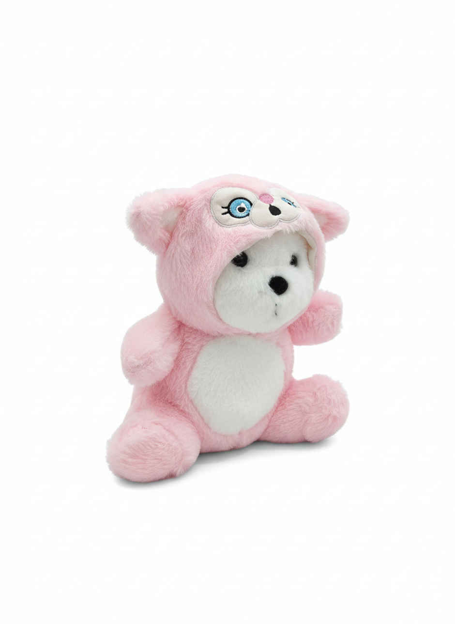 DearJoy Teddy Bear with a Hoodie Cap Pink 35 cm