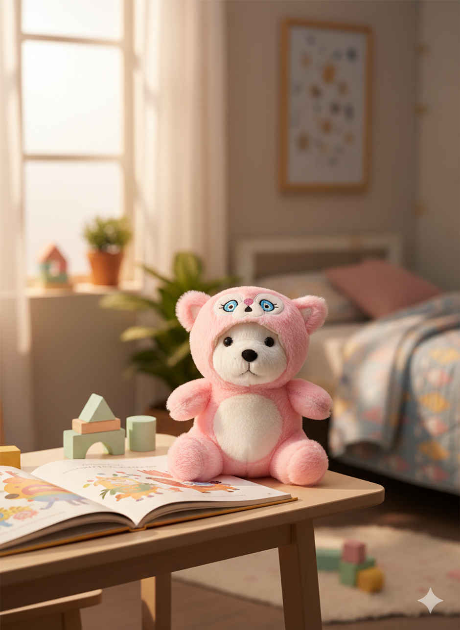 DearJoy Teddy Bear with a Hoodie Cap Pink 35 cm