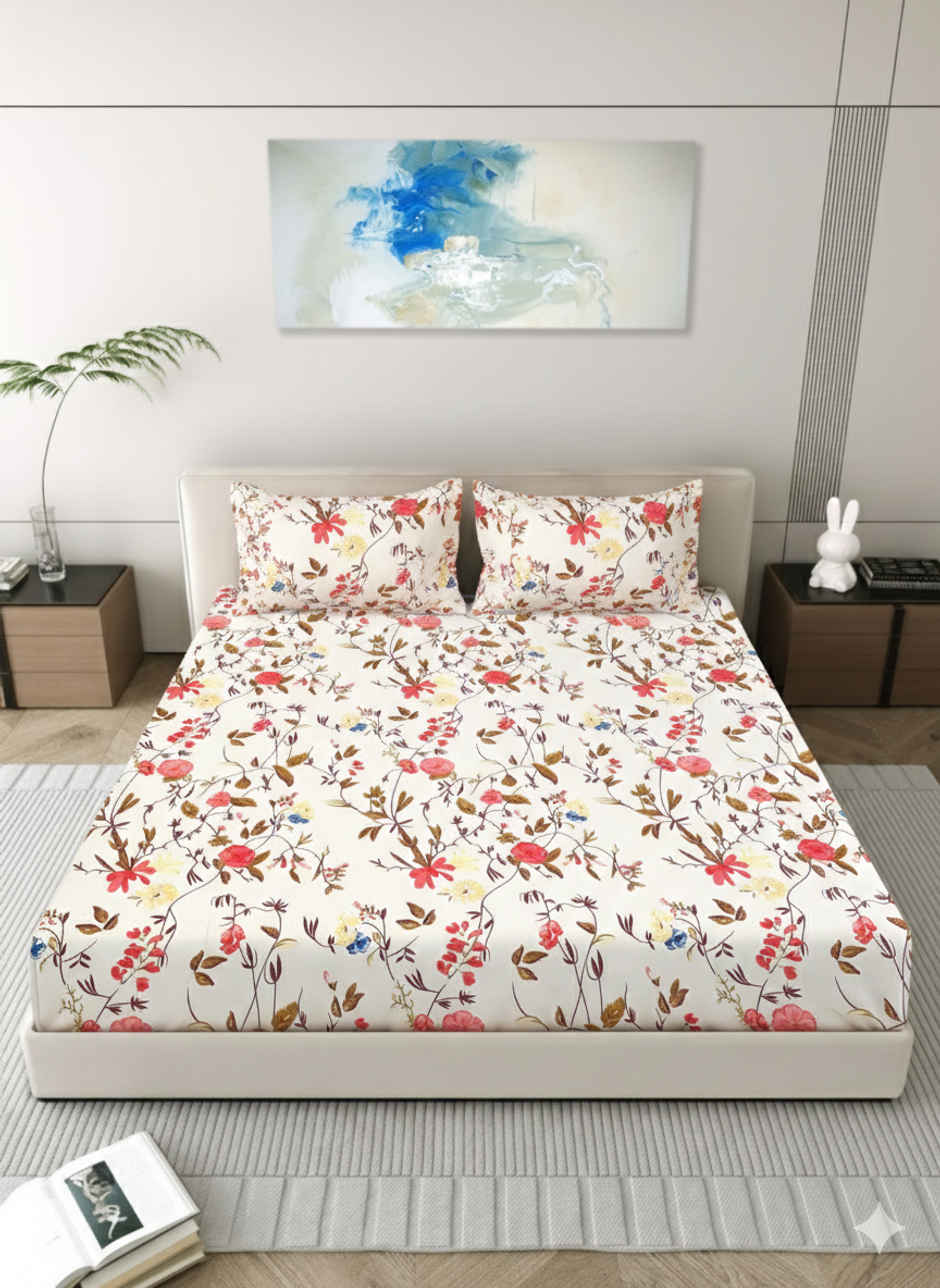 Status Crown Superfine Microfiber Queen Bedsheet | Cherry Blossom | 220 x 250 cm