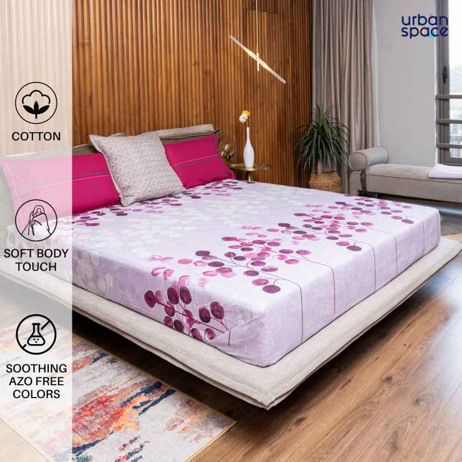 Urban Space 144 TC 100% Cotton Double Bedsheet with 2 Pillow Covers - Mars Purple