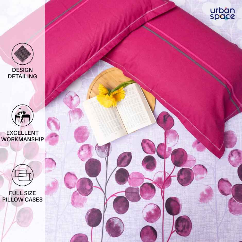 Urban Space 144 TC 100% Cotton Double Bedsheet with 2 Pillow Covers - Mars Purple
