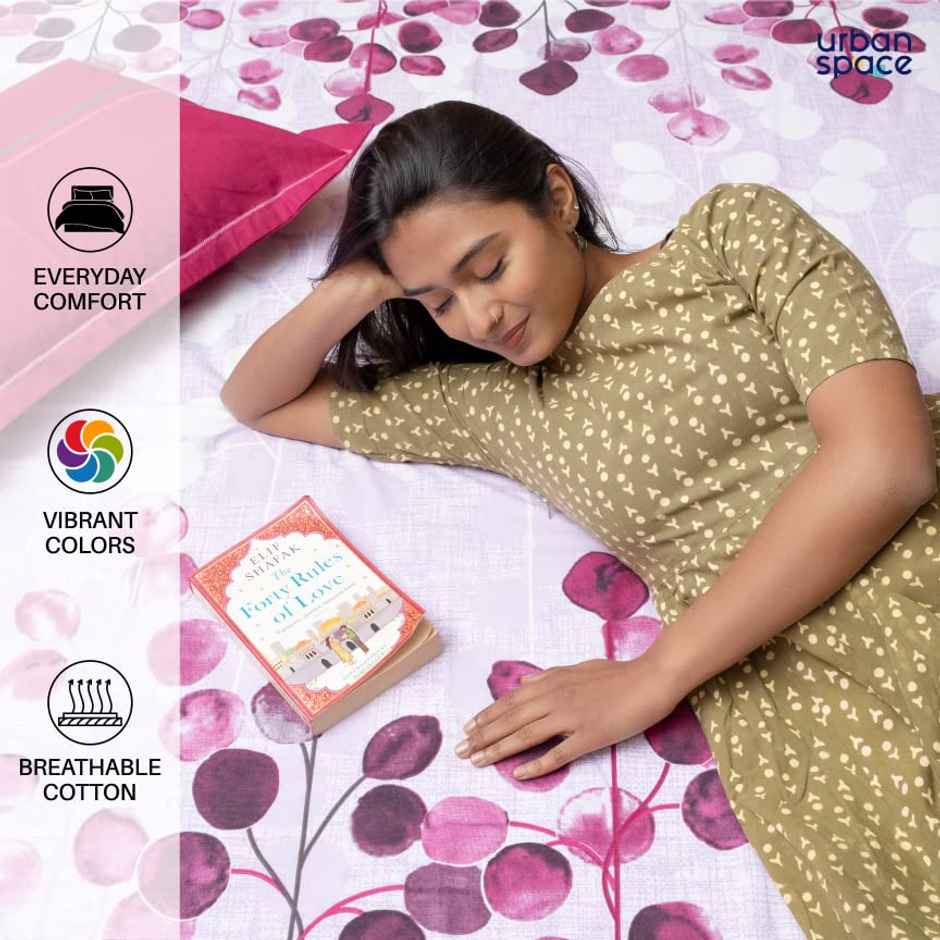 Urban Space 144 TC 100% Cotton Double Bedsheet with 2 Pillow Covers - Mars Purple