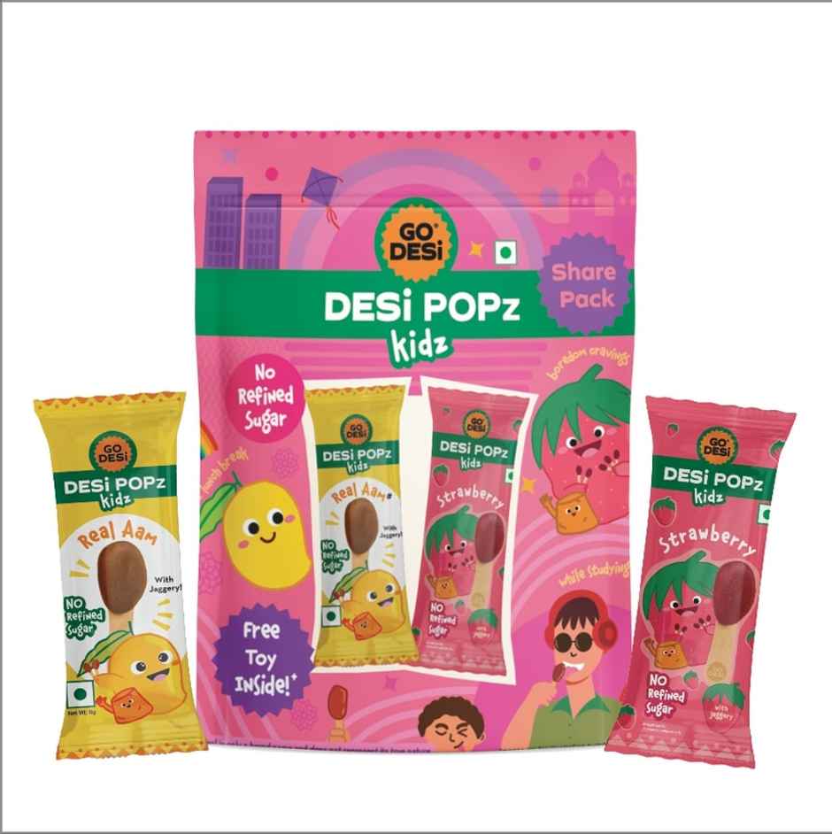 Real Aam (Mango) And Strawberry Desi Popz | No Refined Sugar | Lollipop Candy By Go Desi (8pc) & Tangy Imli (Tamarind) 10 Pcs Sour Candy | No Refined Sugar | Lollipop By Go Desi (10pc) Combo