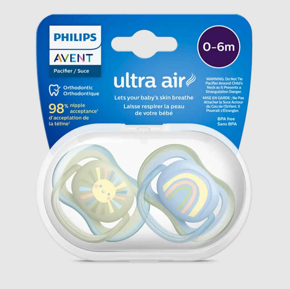 Philips Avent Ultra Air Soother | 2 X Light | Breathable Baby Soothers For Babies 0-6 M |Scf085/58