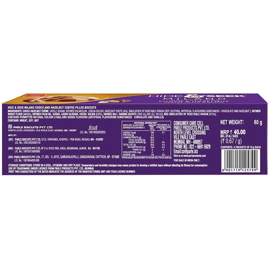 Parle Hide & Seek Milano Centre Filled Choco & Hazelnut Cookies