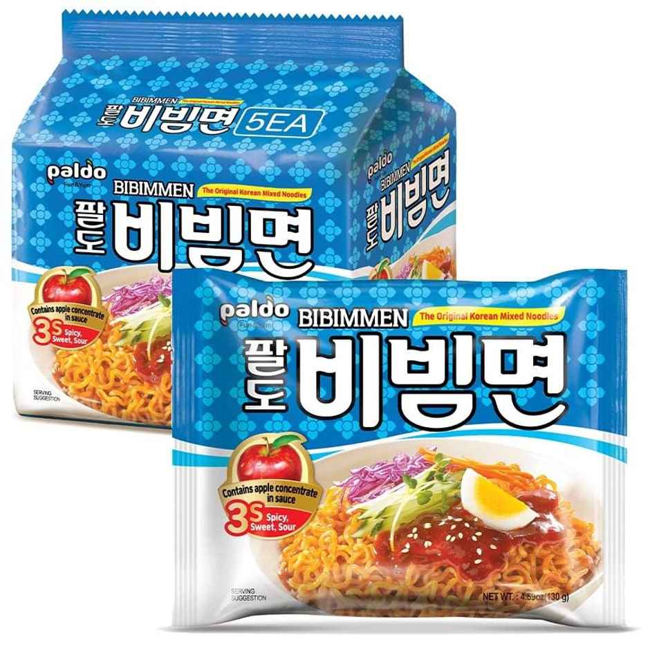 Paldo Bibimmen Spicy Korean Cold Noodles  (Pack Of 5)(650gms) & Pororo Korean Drink Strawberry Flavor(235ml) Combo