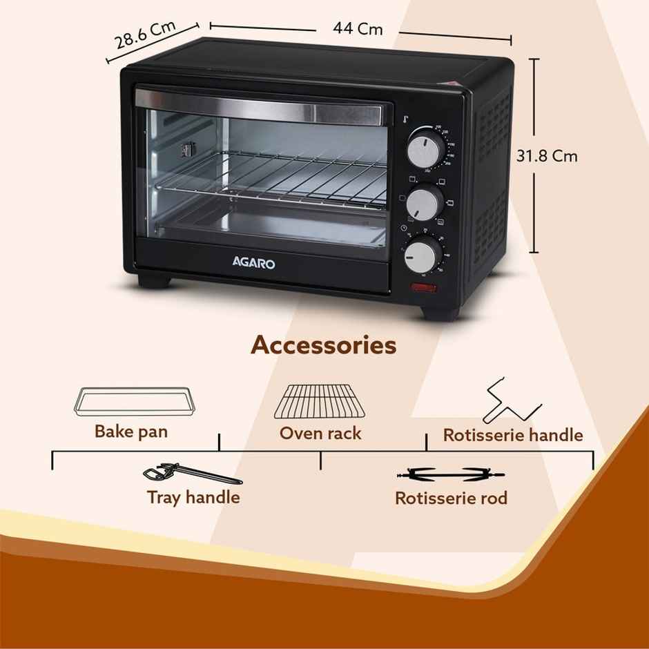 Agaro Marvel 19 Liters Oven Toaster Griller,Motorised Rotisserie 5 Heating Mode,(Black),1280 Watts