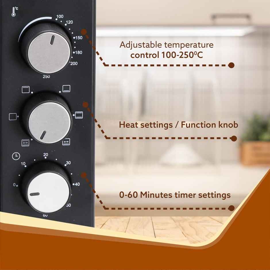 Agaro Marvel 19 Liters Oven Toaster Griller,Motorised Rotisserie 5 Heating Mode,(Black),1280 Watts
