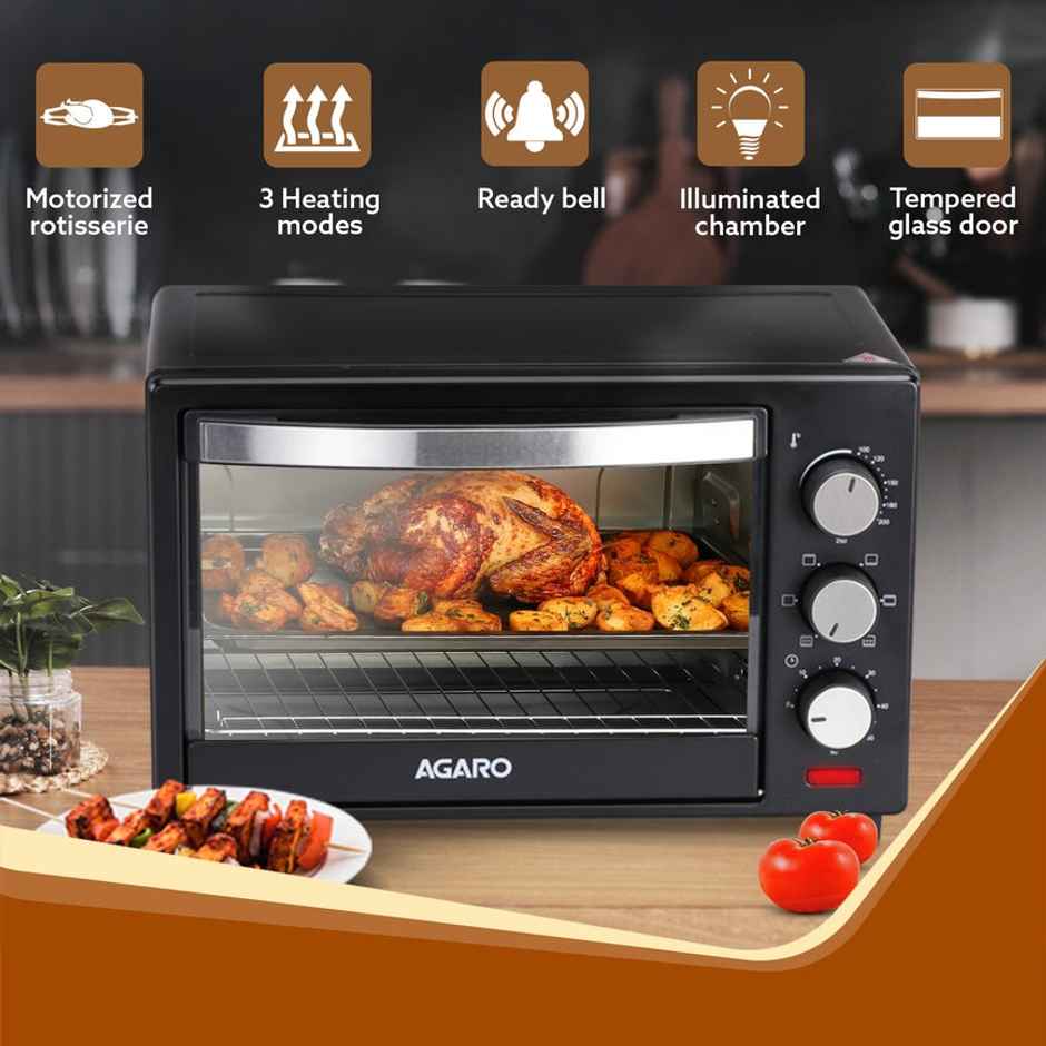 Agaro Marvel 19 Liters Oven Toaster Griller,Motorised Rotisserie 5 Heating Mode,(Black),1280 Watts