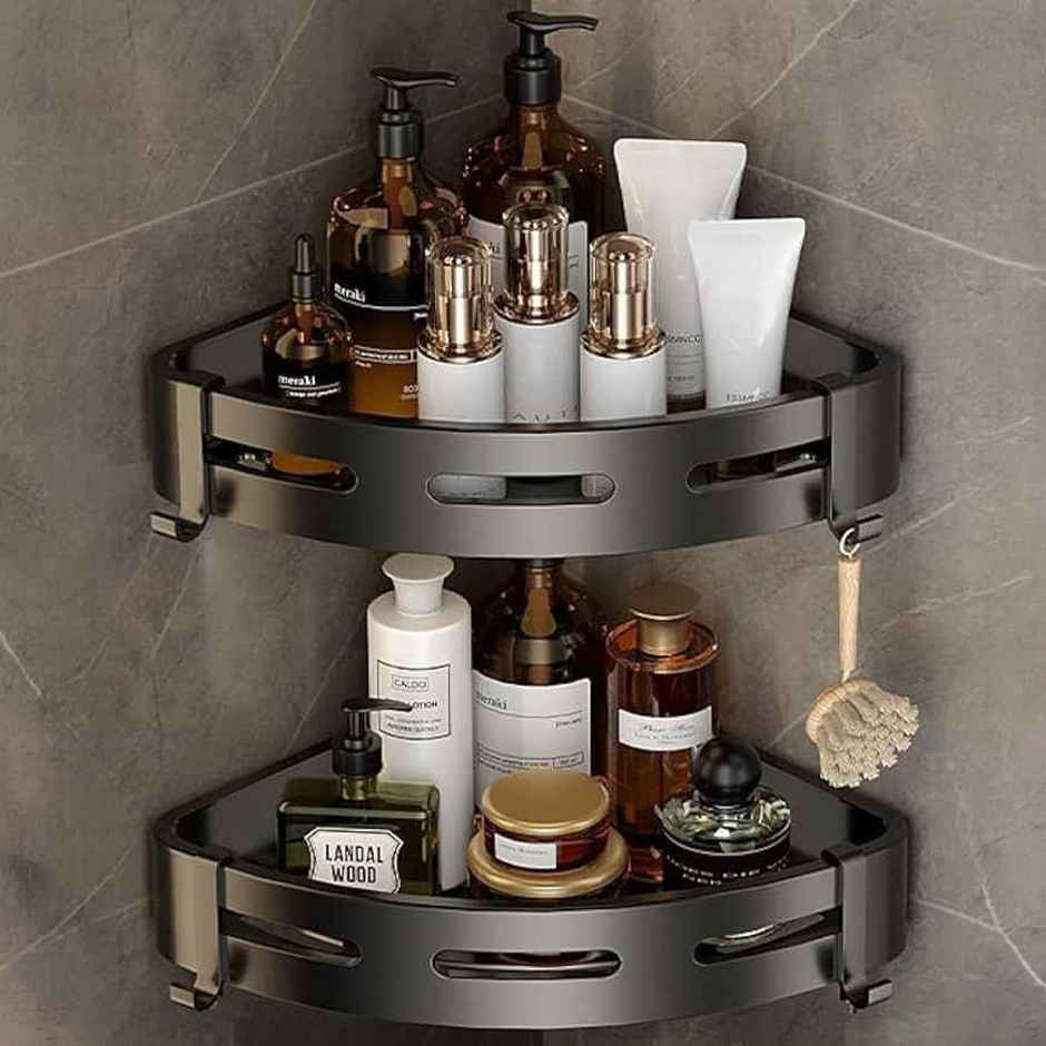 Perpetual Bathroom Organizer | Aluminium Corner Shelf | Rack Without Drilling | 2 Pcs