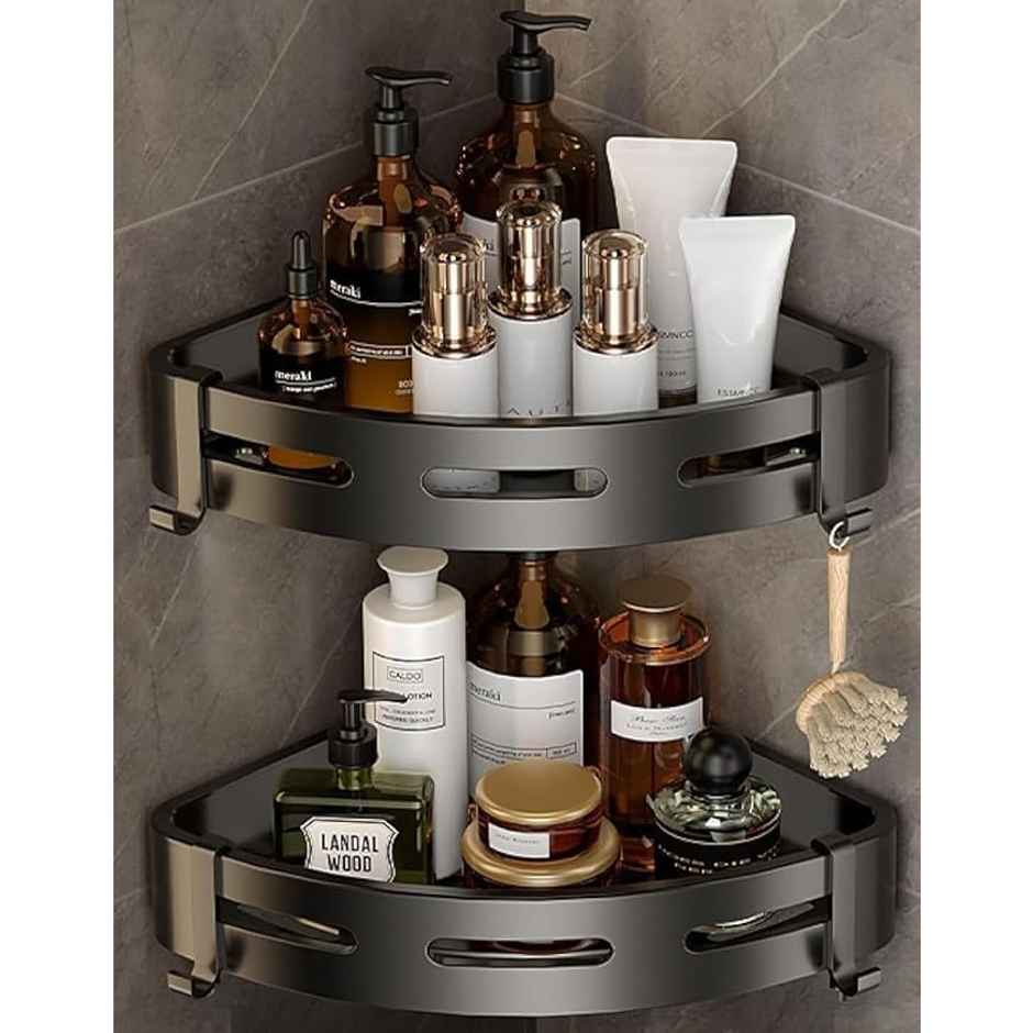 Perpetual Bathroom Organizer | Aluminium Corner Shelf | Rack Without Drilling | 2 Pcs