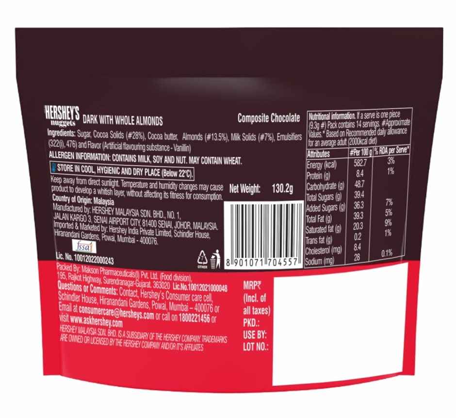 Hershey's Nuggets Dark With Whole Almonds Deliciously Dark Cocoa Rich Chocolate