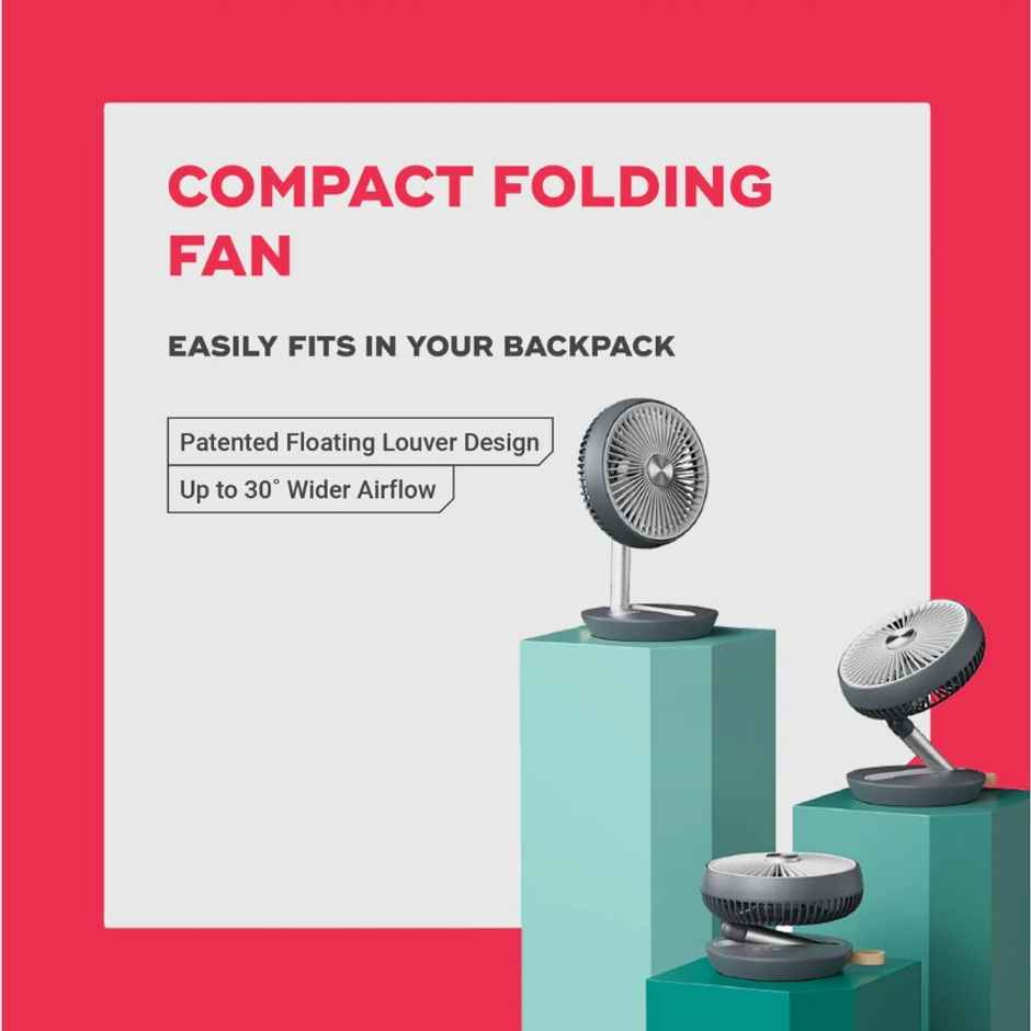 Nuuk FOLDE USB Portable Fan (v1), 127mm, 3 Blade, BLDC Motor, Rechargeable Serene Grey