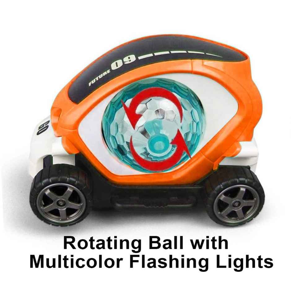 Fablue 360 Degree Rotating Stunt Car Toy For Kids With Lights - Musical Car For Kids - Orange