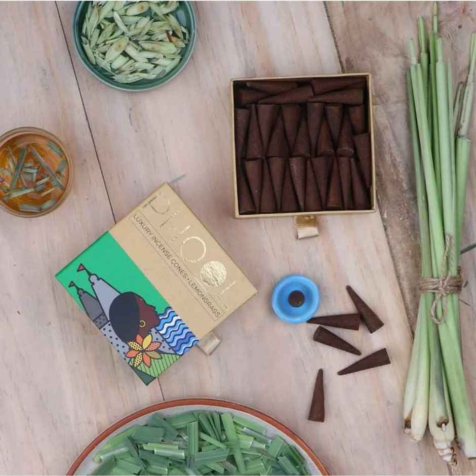 Lemongrass Dhoop Cones | 100% Natural Certified Incense Cones | Citral Fragrance | Phool