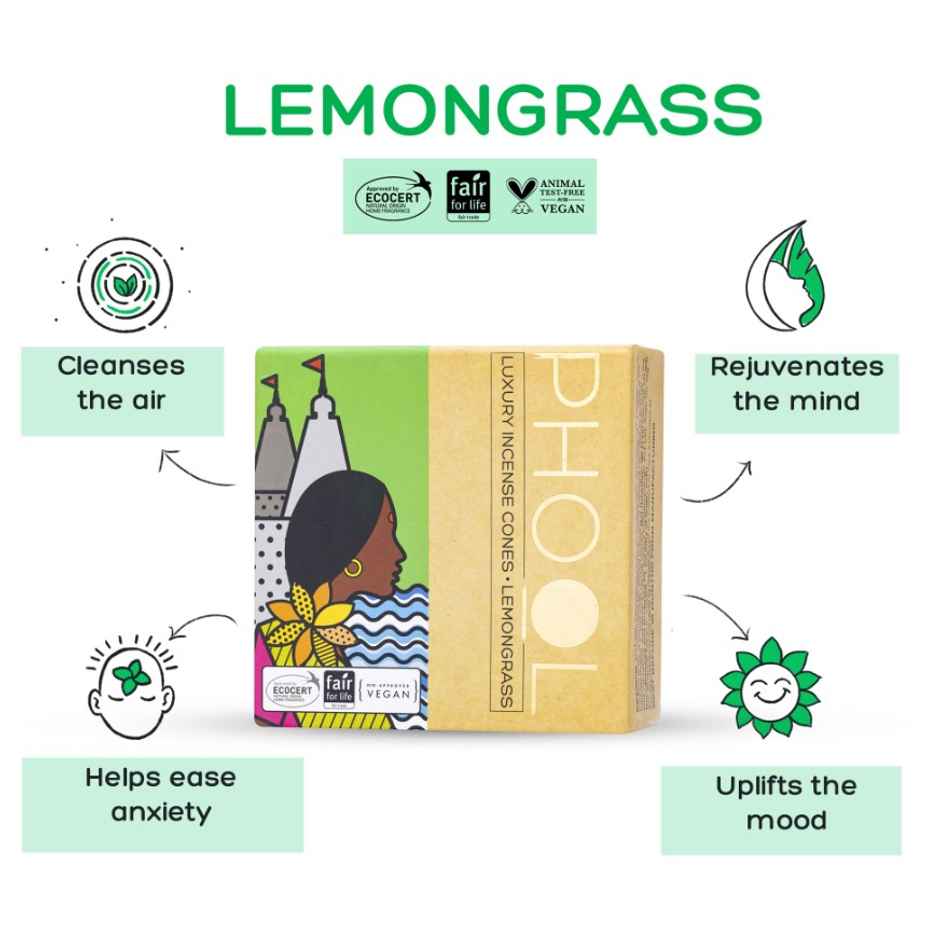 Phool Lemongrass Dhoop Cones | 100% Natural Certified Incense Cones | Citral Fragrance