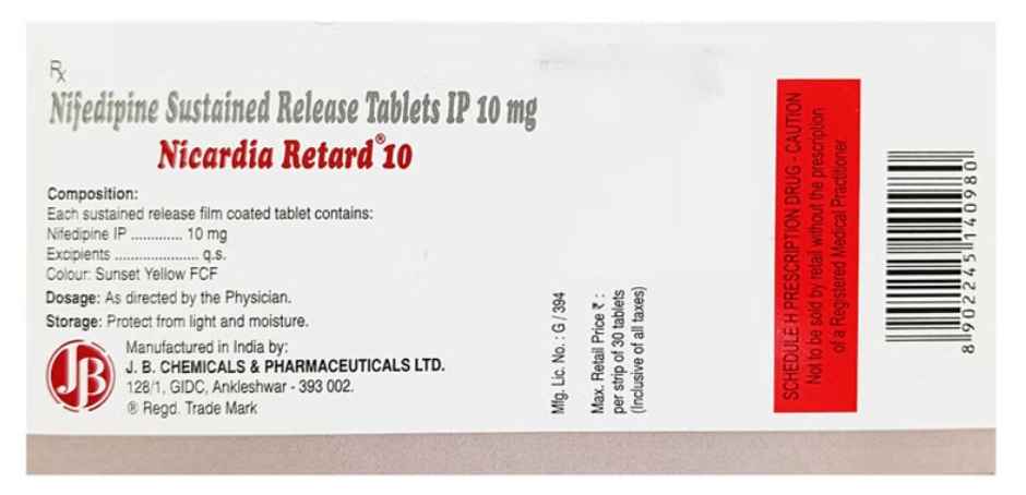 Nicardia Retard 10 Tablet SR