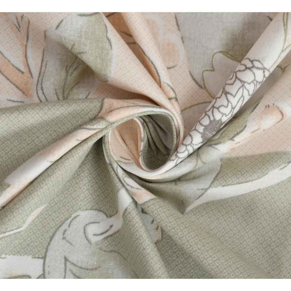 Florida Elastic Fitted Double Poly-Cotton Floral Bedsheet, 2 Pillow Covers | Beige&Green, 90x100in