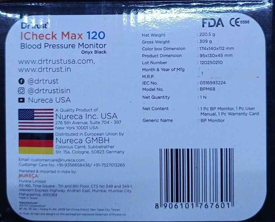 Dr Trust ICheck Max 120 BP Monitor Onyx Black