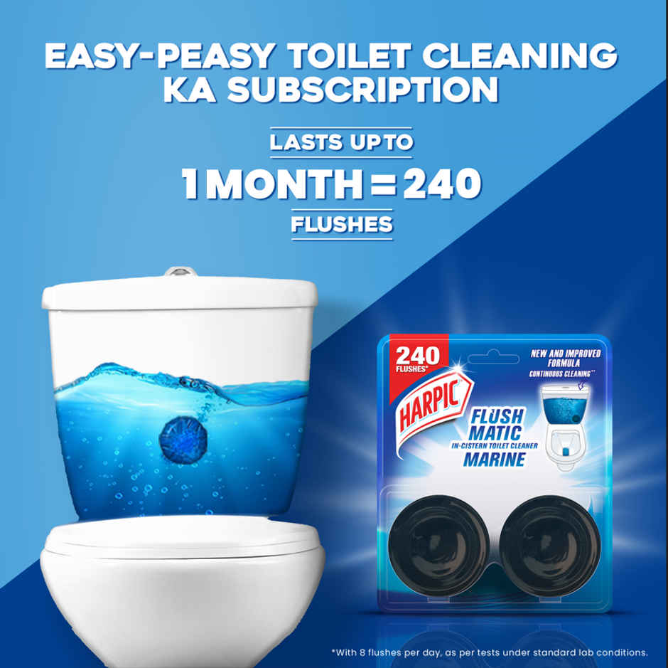 Harpic Disinfectant Toilet Cleaner Liquid Original 1 L(1l) & Harpic Flushmatic In-Cistern Toilet Cleaner Blocks Marine 100 Gram(100gms) Combo