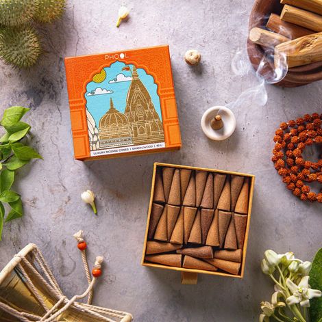 Kashi Vishwanath Sandalwood Dhoop Cones - Made From Temple Flowers | Phool