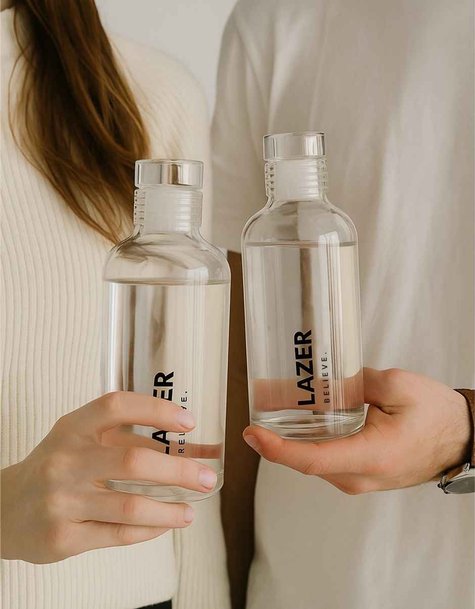 Lazer Pure Borosilicate Glass Water Bottle | BPA-Free | Leak-Proof Durable - 300 ml