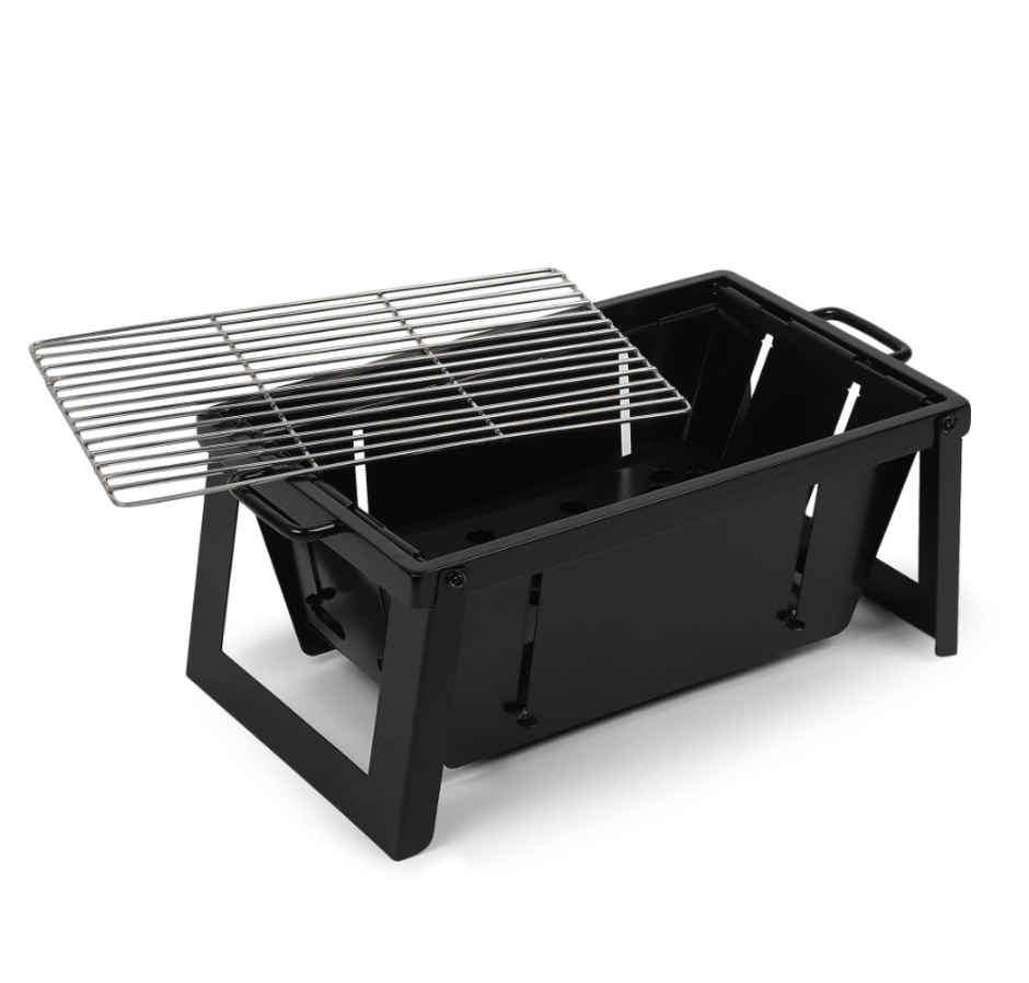 Peng Essentials Foldable Charcoal BBQ Grill | 5 Skewers | Stainless Steel | Black