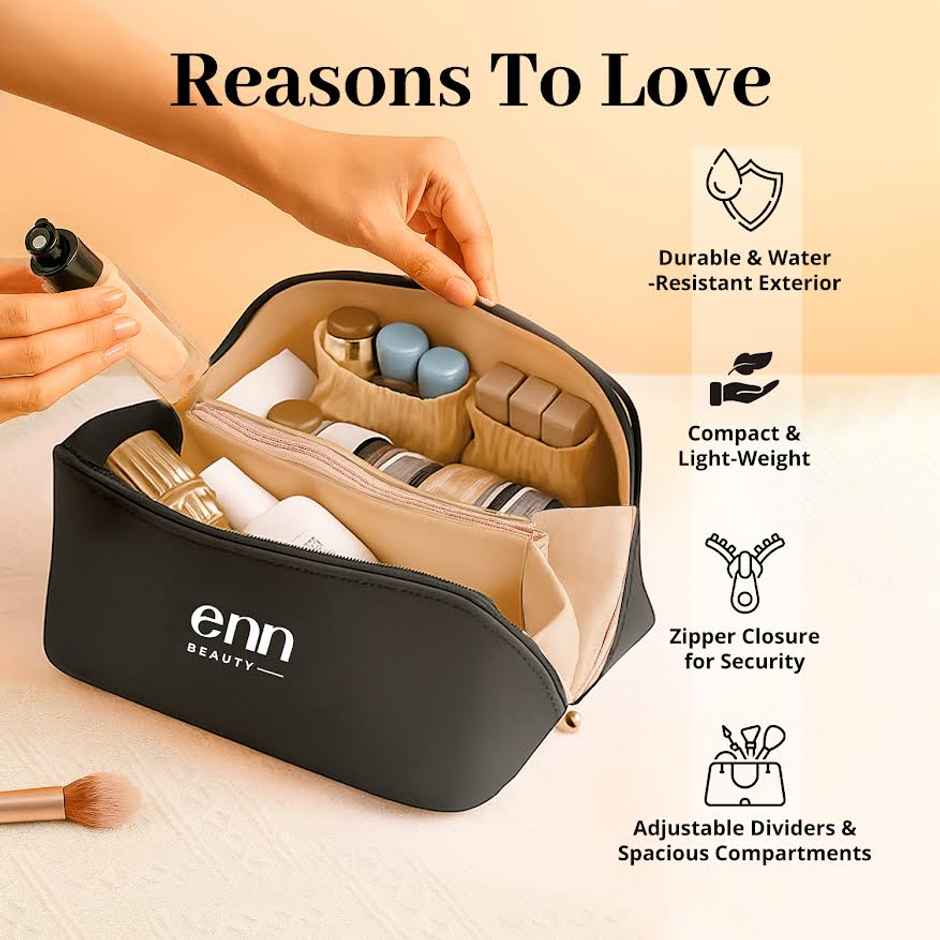 ENN Beauty Black Travel Tote Bag | Makeup & Toiletry Organizer Bag