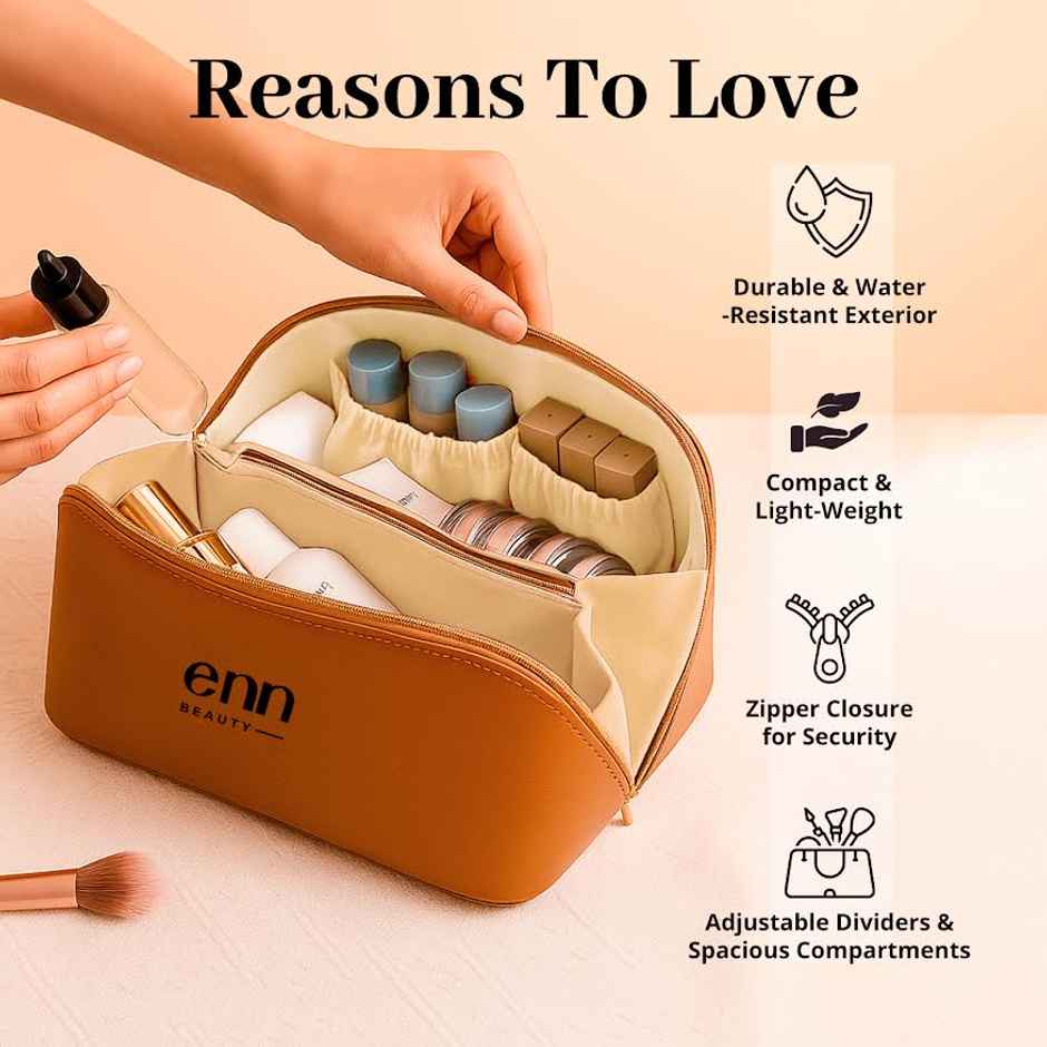 ENN Beauty Brown Travel Tote Bag | Makeup & Toiletry Organizer Bag