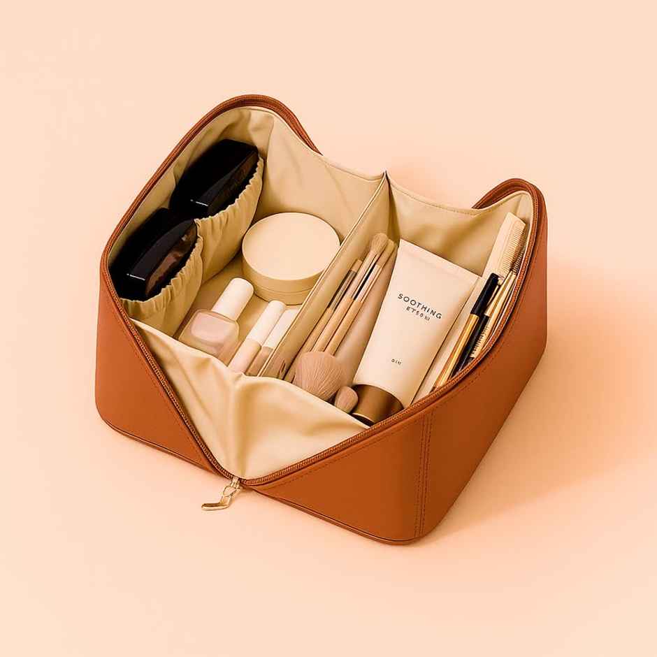ENN Beauty Brown Travel Tote Bag | Makeup & Toiletry Organizer Bag
