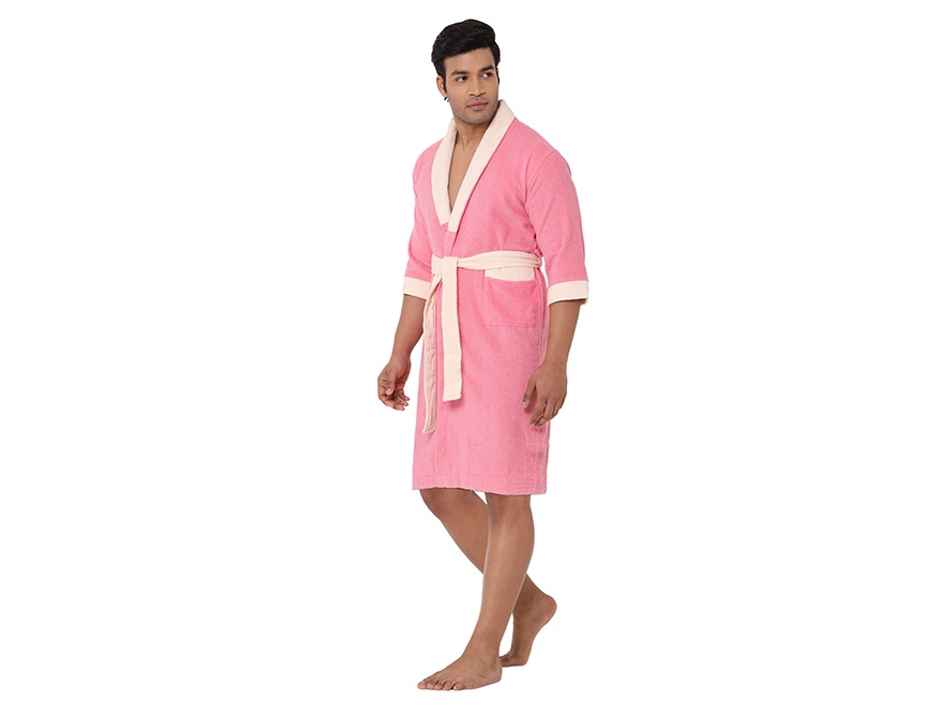Spaces 100% Cotton Breatheable and Soft Feel Bath Robe Medium -Pink