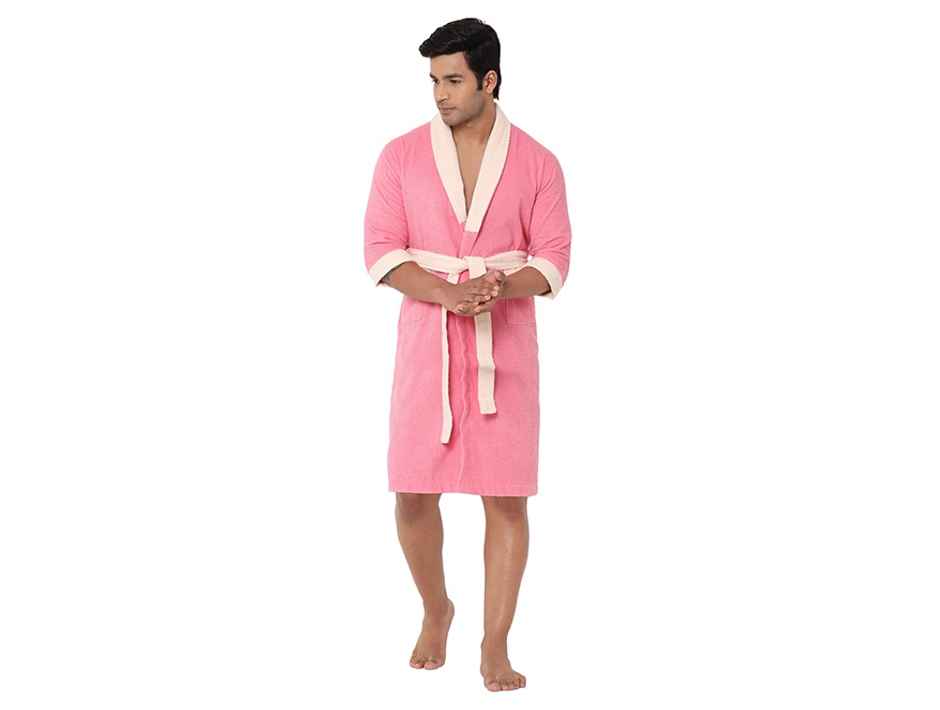 Spaces 100% Cotton Breatheable and Soft Feel Bath Robe Medium -Pink