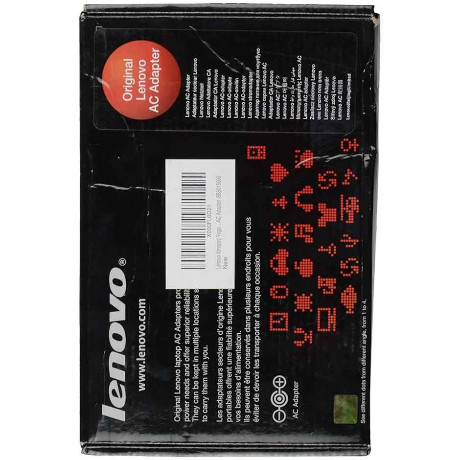 Lenovo 65W USB Slim Tip Rectangular pin Laptop Adapter/Charger with Power Cord for Select Models of Lenovo Laptops (888015000) - Black