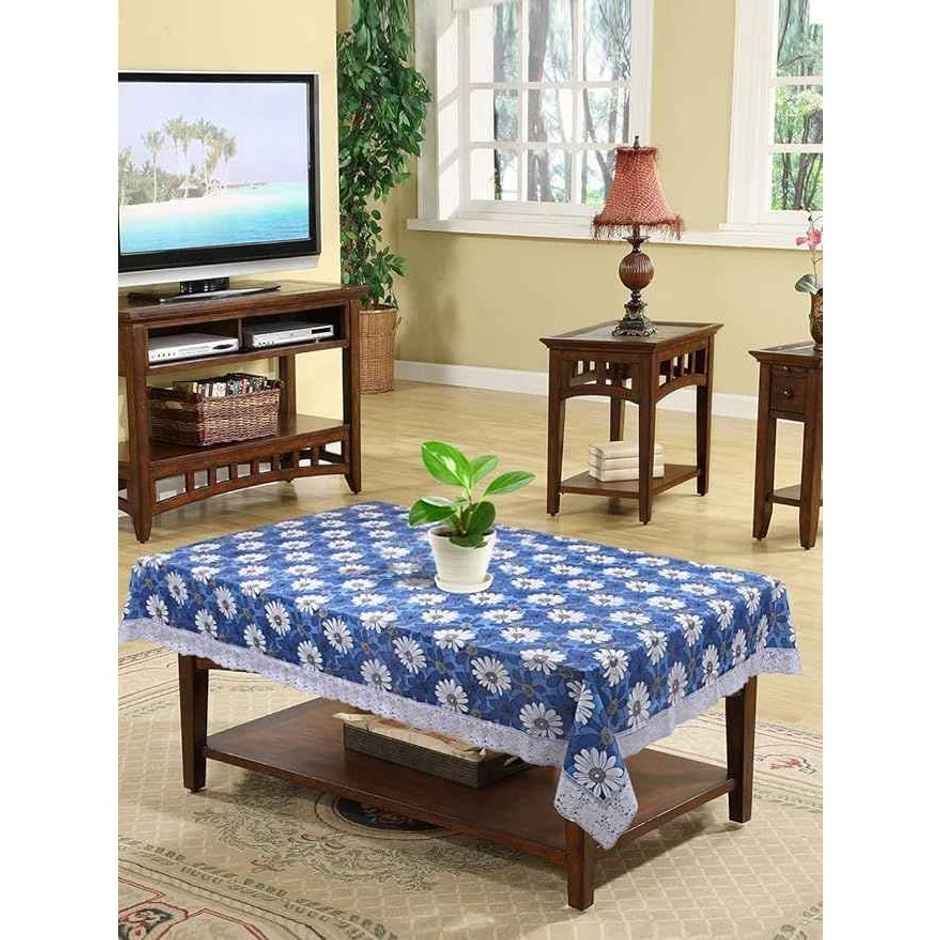 Kuber Industries PVC Table Cloth | Round Table Cover for 4 Seater (Blue)