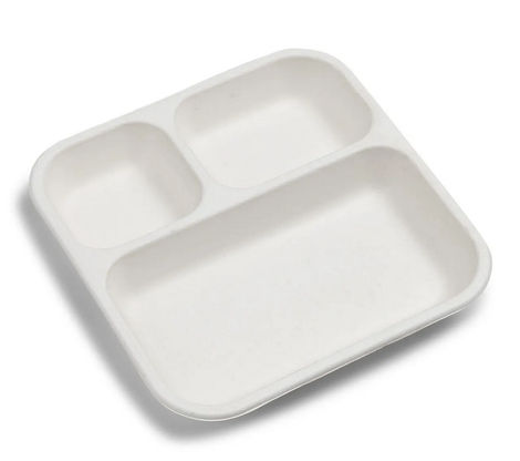 Tempware Bio-Degradable Bagasse 3 Compartment Disposable Square Plates