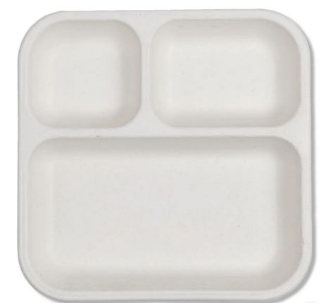 Tempware Bio-Degradable Bagasse 3 Compartment Disposable Square Plates
