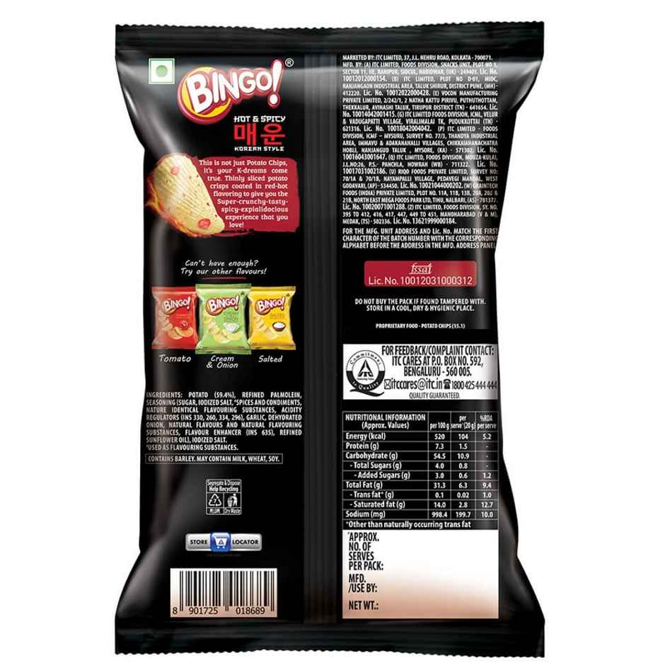 Bingo! Hot & Spicy Potato Chips | Korean Style 90 g